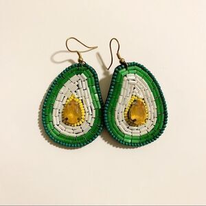 Bohemian Beaded Avocado Drop Earrings, White/Green